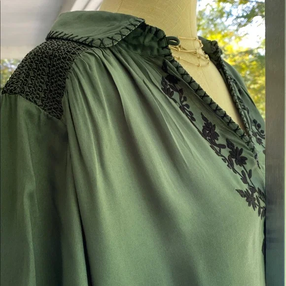 NATURAL LIFE Olive Green Blouse with Black Embroidery - Picture 12 of 16